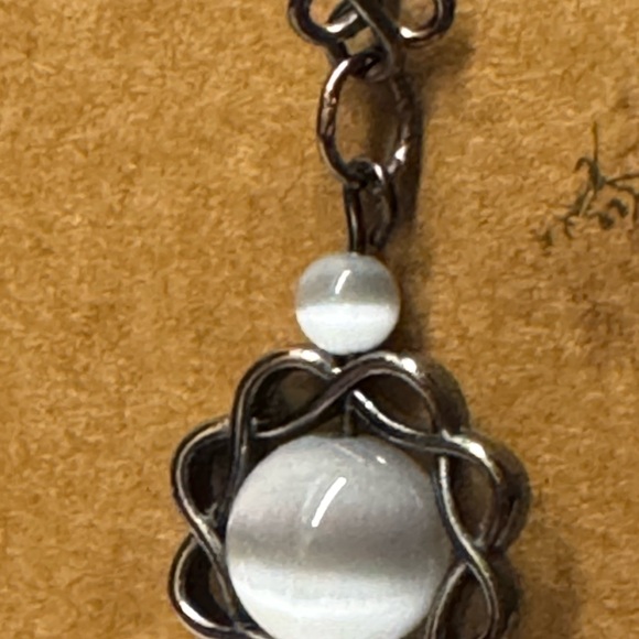 Elegant Gunmetal Wire Wrapped Gray Cats Eye Earrings - Picture 3 of 5